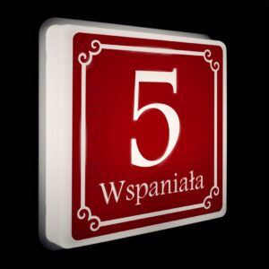 Podświetlany numer na dom LED Wzór C biała ramka