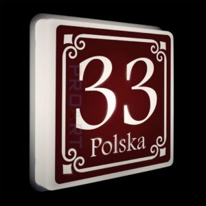 Podświetlany numer na dom LED Wzór G biała ramka