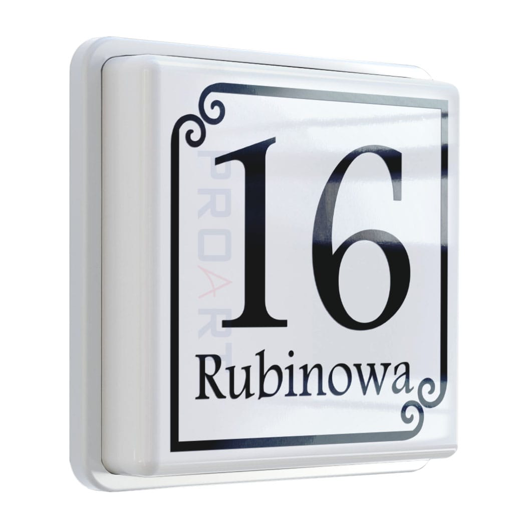 Podświetlany numer na dom LED Wzór D biała ramka