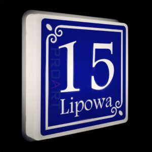 Podświetlany numer na dom LED Wzór F biała ramka