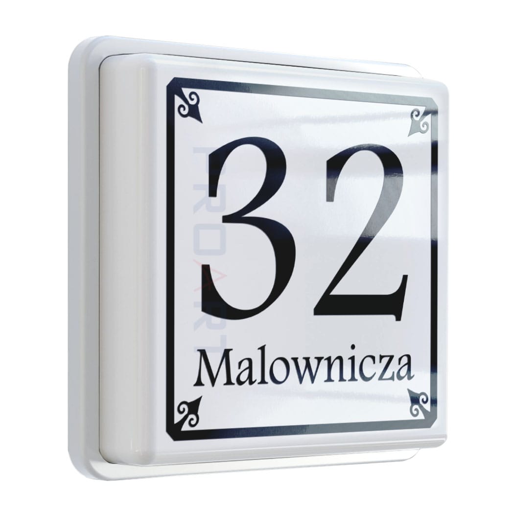 Podświetlany numer na dom LED Wzór H biała ramka