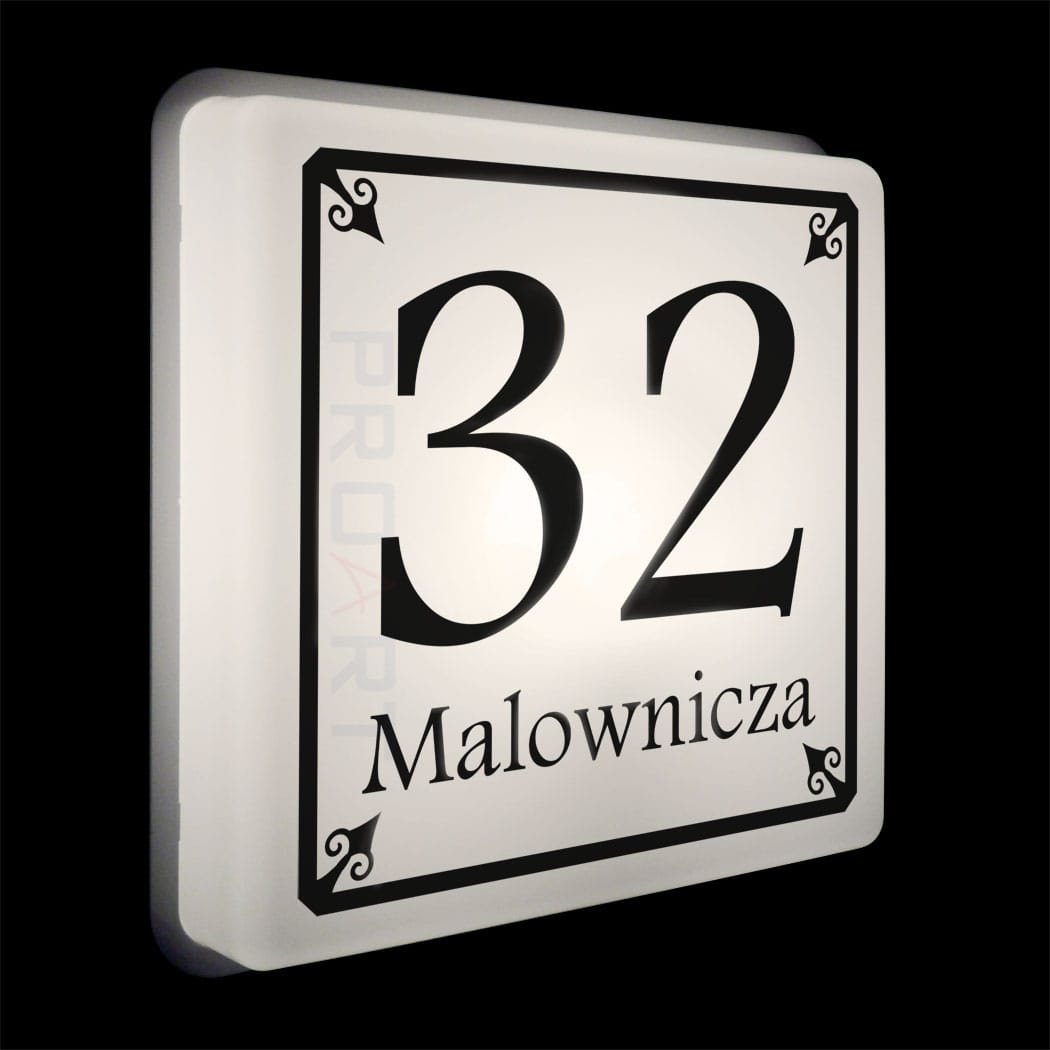 Podświetlany numer na dom LED Wzór H biała ramka