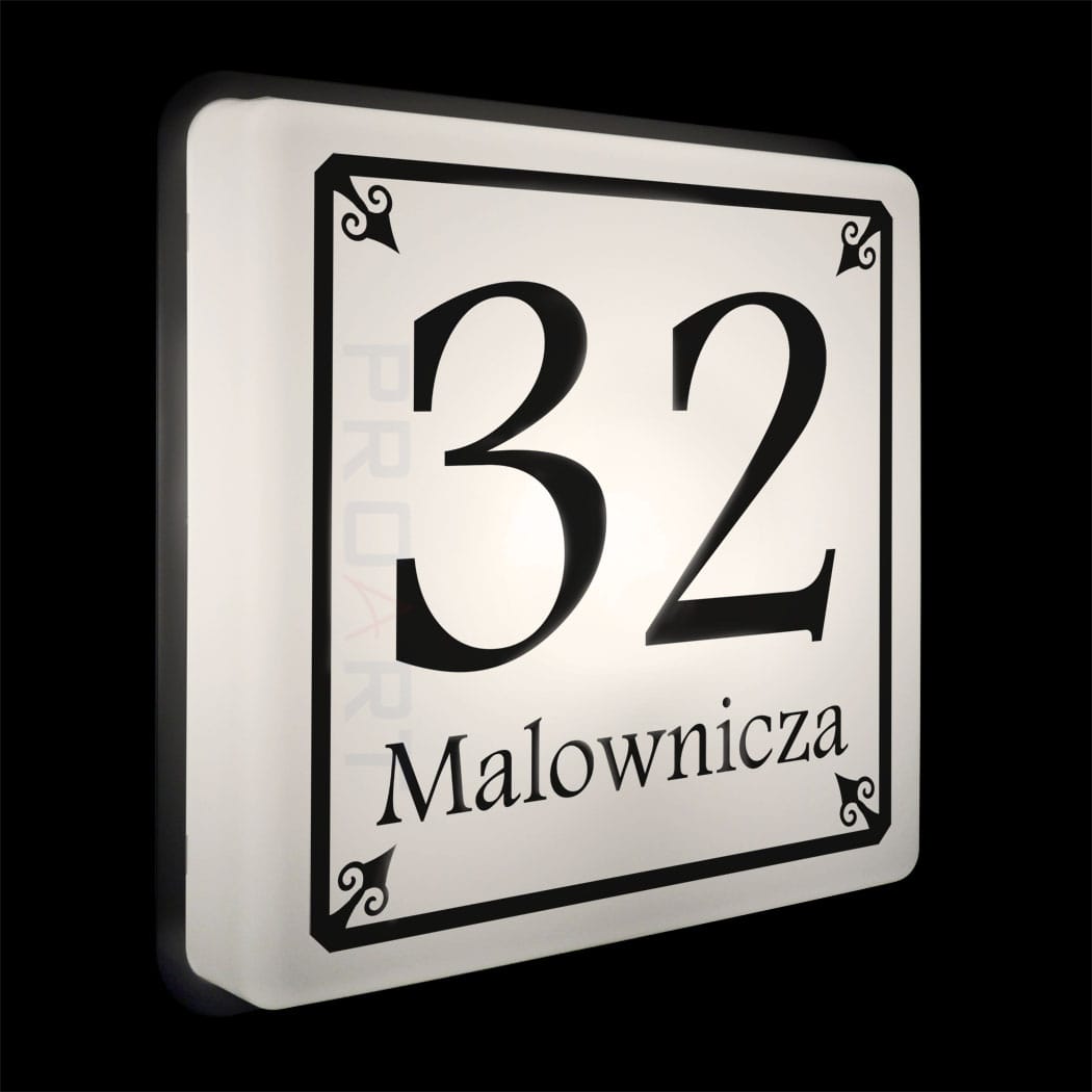 Podświetlany numer na dom LED Wzór H czarna ramka