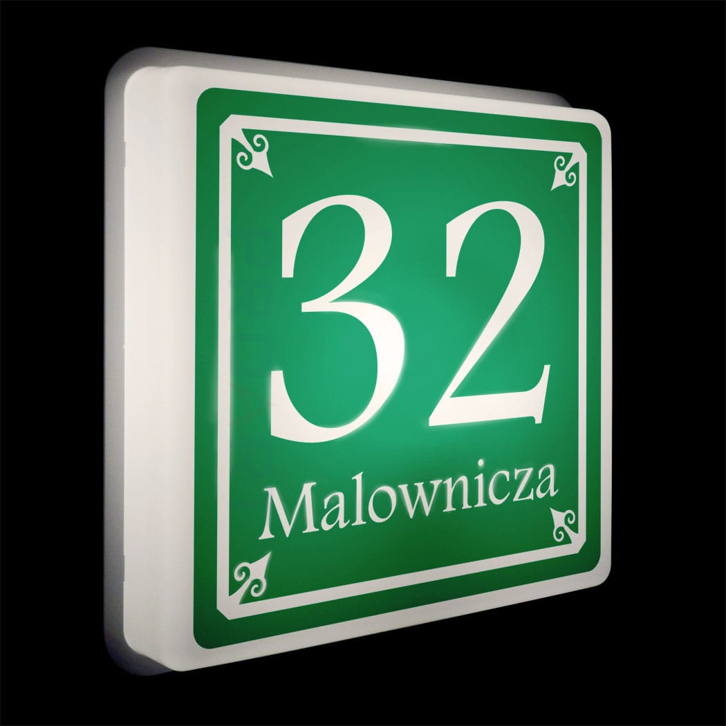 Podświetlany numer na dom LED Wzór H biała ramka