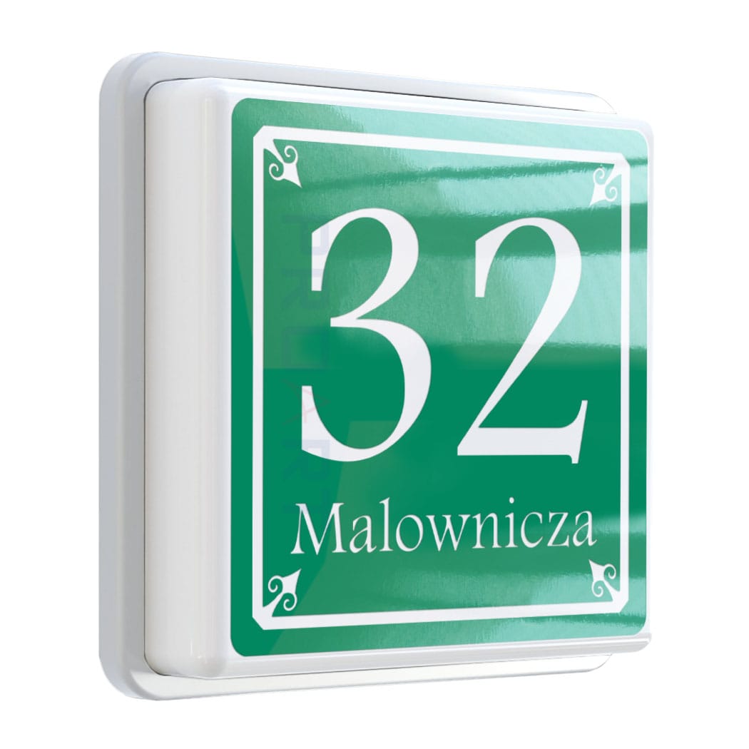 Podświetlany numer na dom LED Wzór H biała ramka