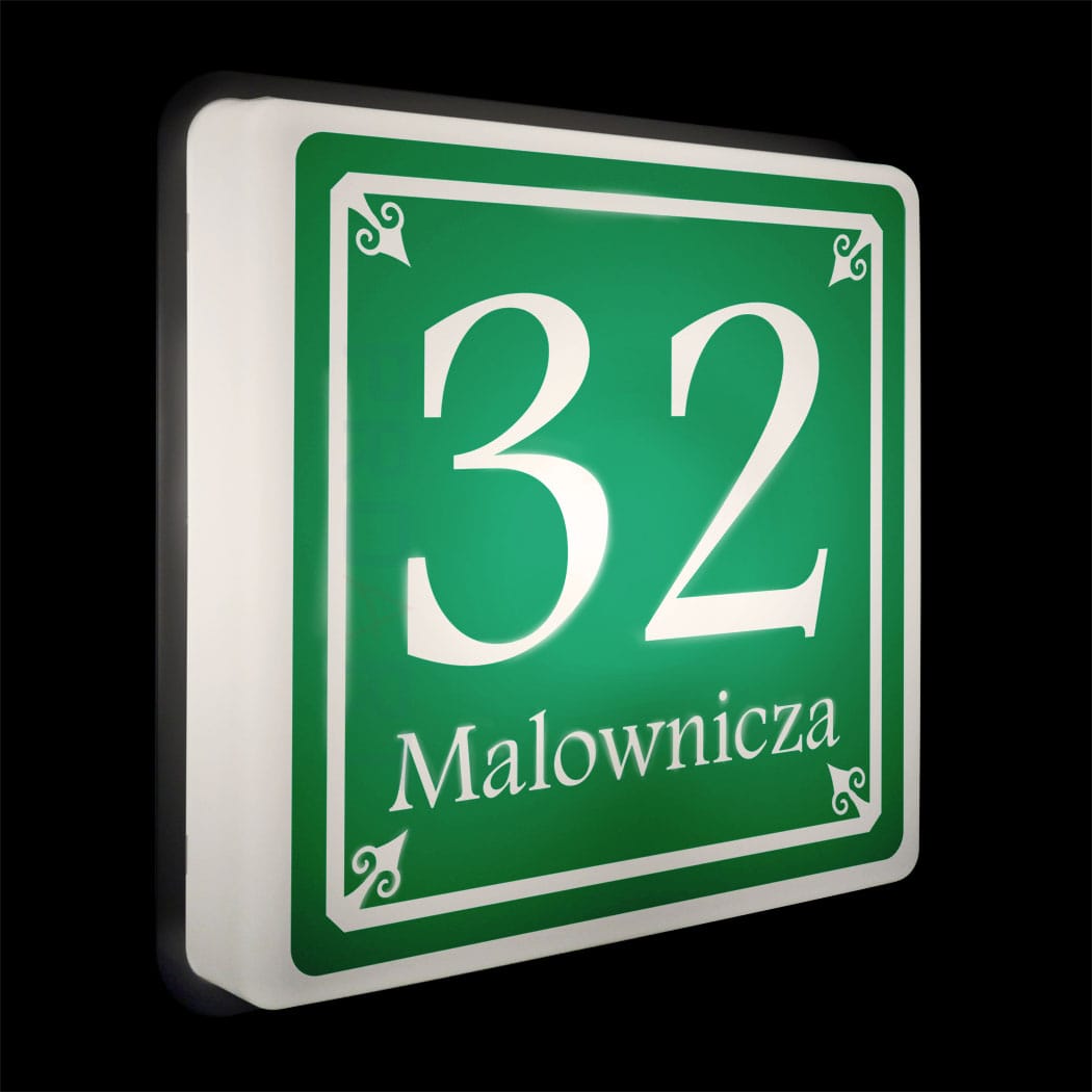Podświetlany numer na dom LED Wzór H czarna ramka