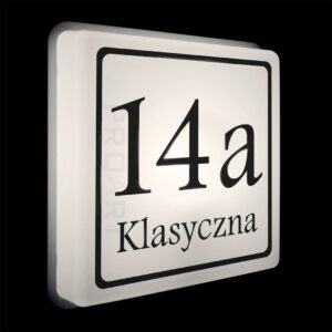 Podświetlany numer domu LED 230V Wzór K biała ramka