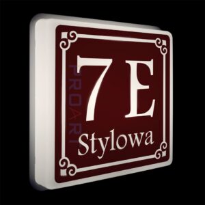 Podświetlany numer na dom LED Wzór L biała ramka