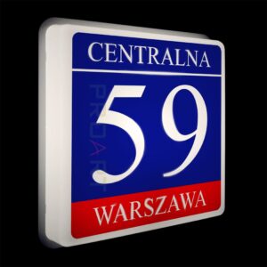 Podświetlany numer na dom LED Wzór N biała ramka