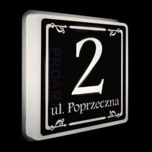 Podświetlany numer na dom LED Wzór I biała ramka