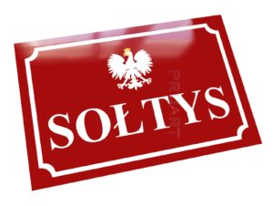 metalowa tabliczka sołtys wójt z otworami montażowymi