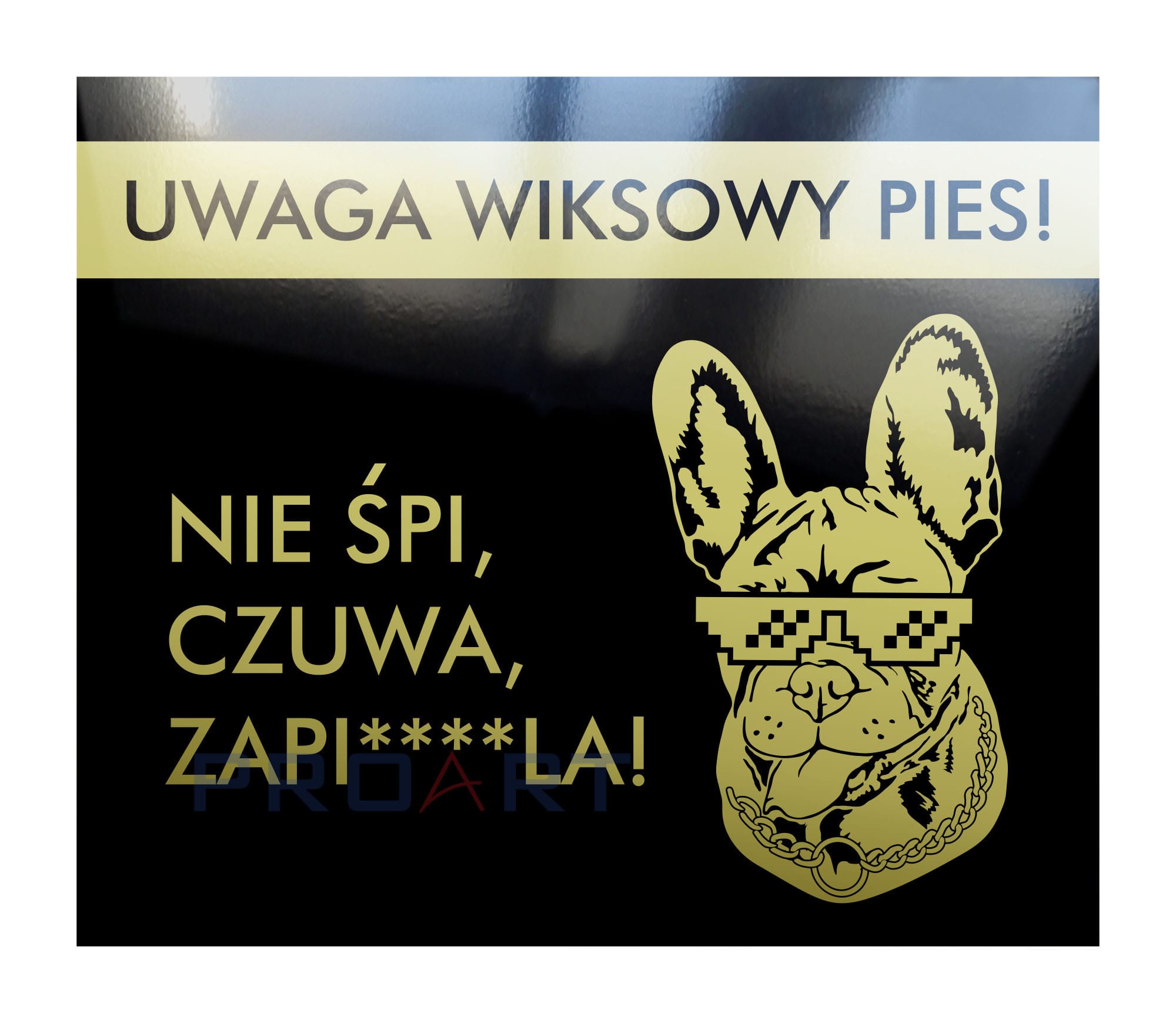 śmieszna tabliczka uwaga pies Zabawna tabliczka Uwaga wiksowy pies! Tabliczka ostrzegawcza z buldogiem francuskim.