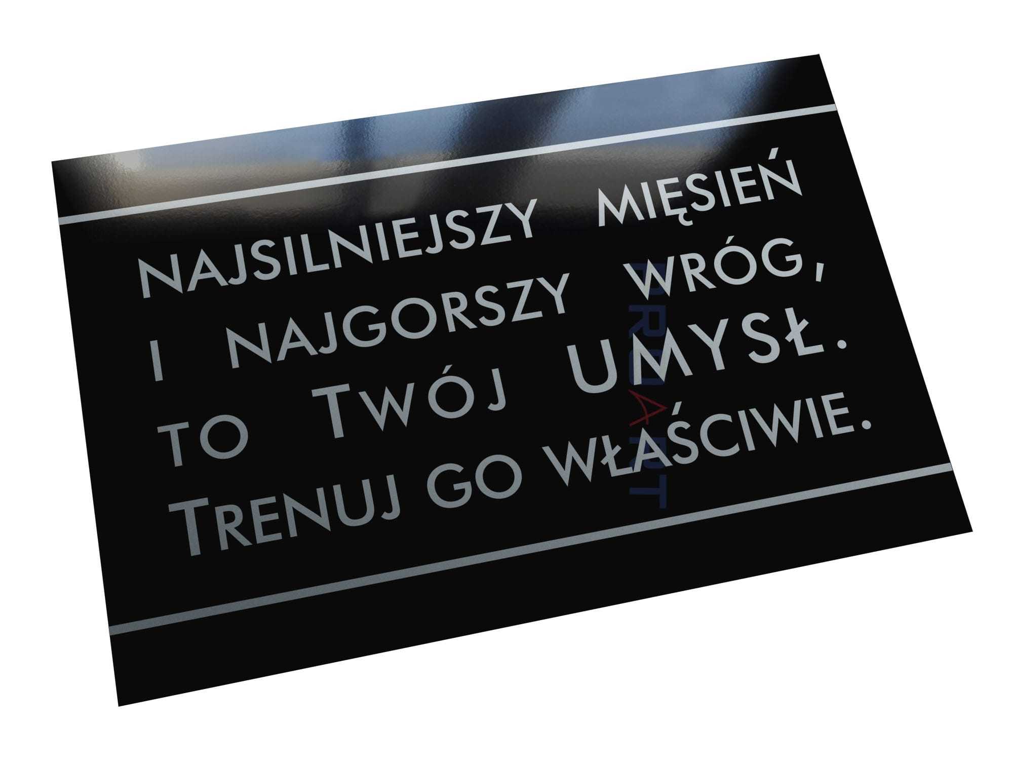 Metalowa tabliczka ozdoba do pokoju, życiowy cytat o treningu umysłu.