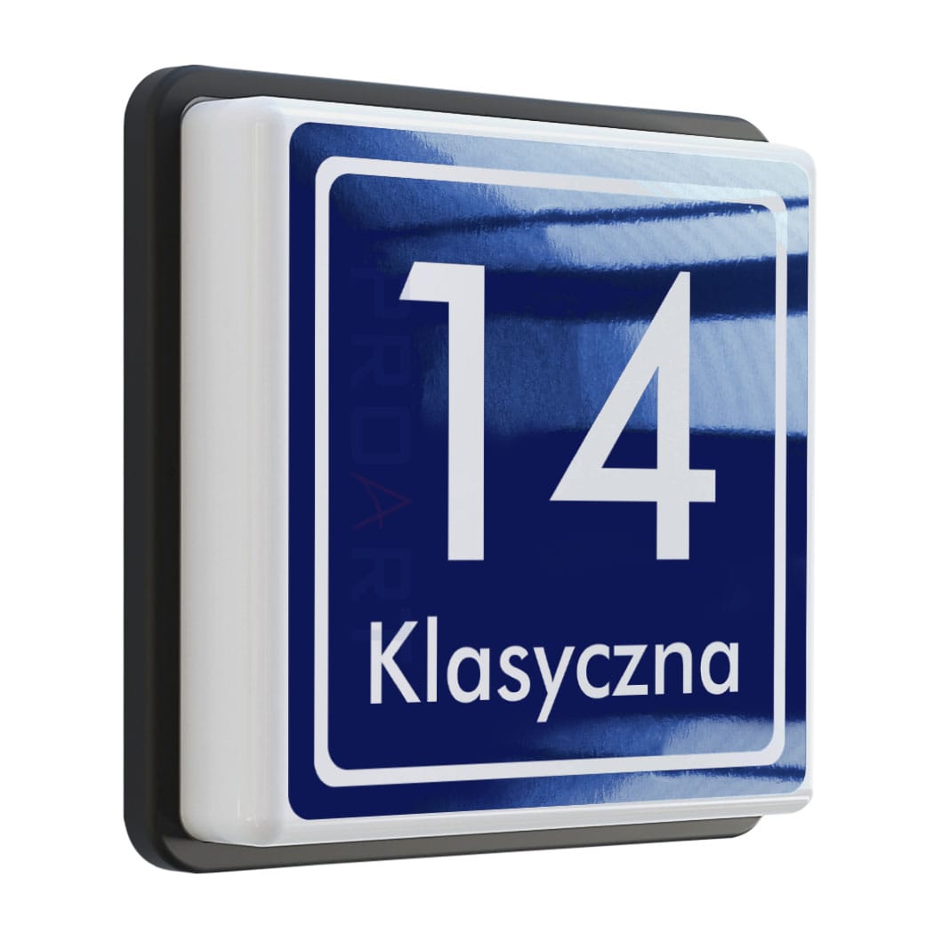 Podświetlany numer domu 230V wzór K+ czarna ramka
